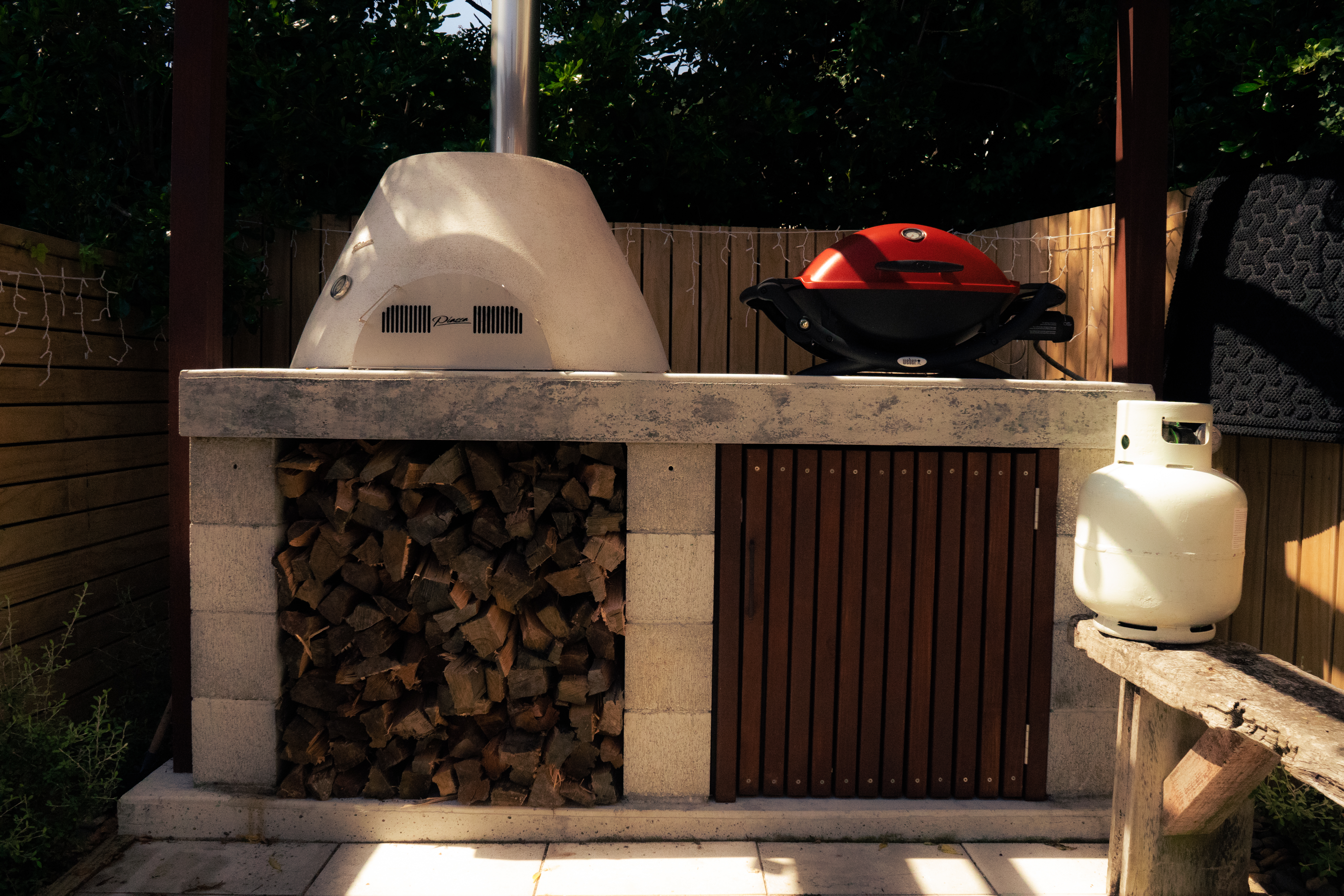 Neatly stacked firewood feature