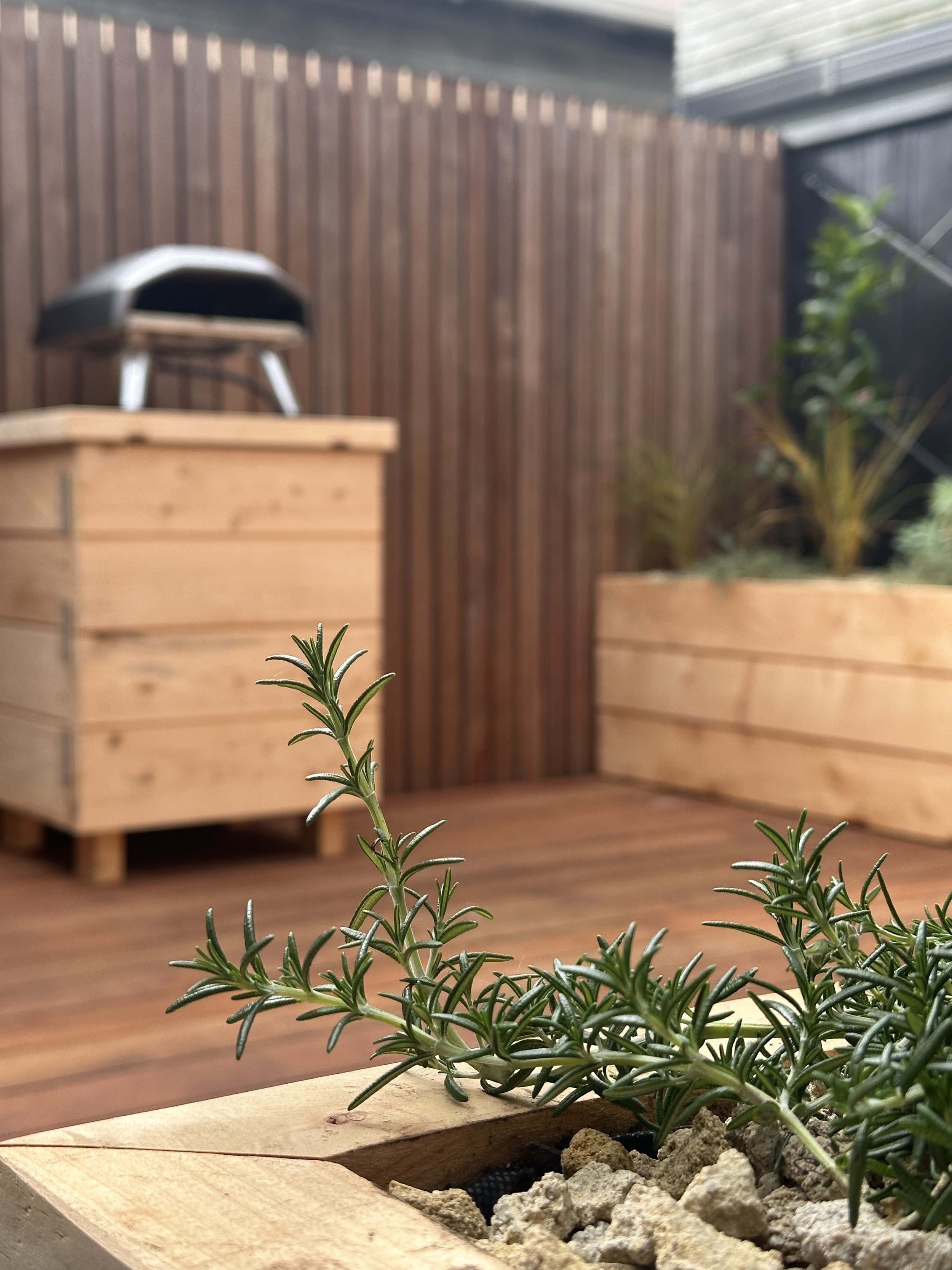 Patio with pergola and lattice privacy screen