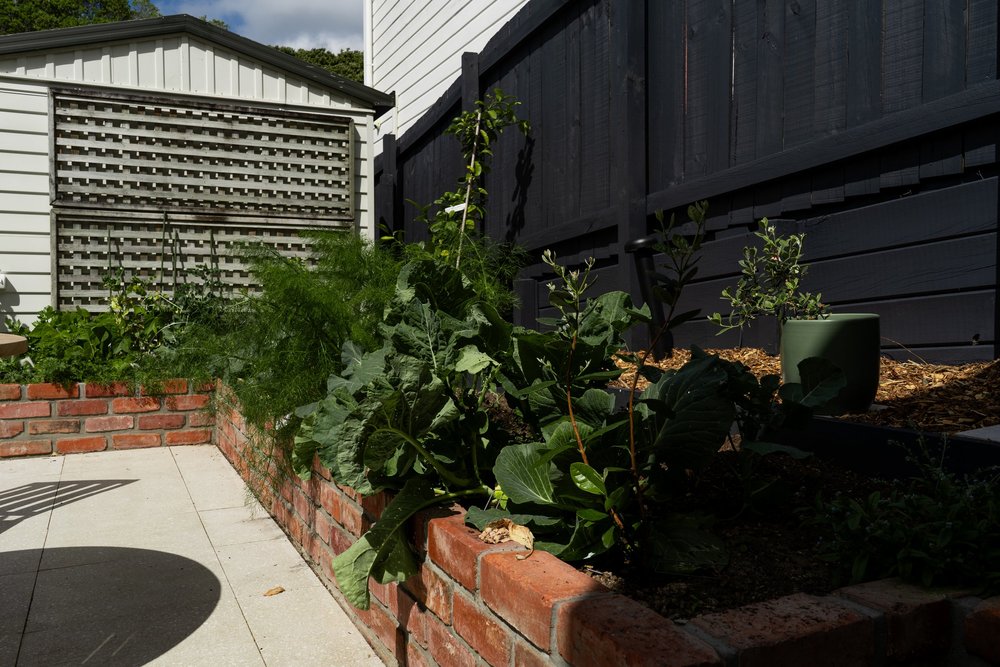 Detail of honed paving stones in a new courtyard